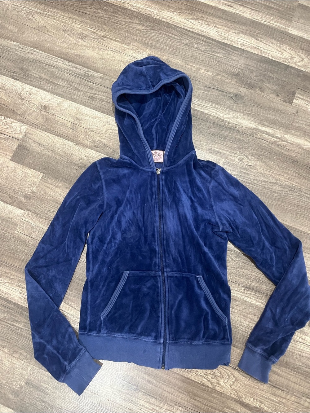 Juicy Couture Navy Blue Velour Hooded Zip Sweatshirt